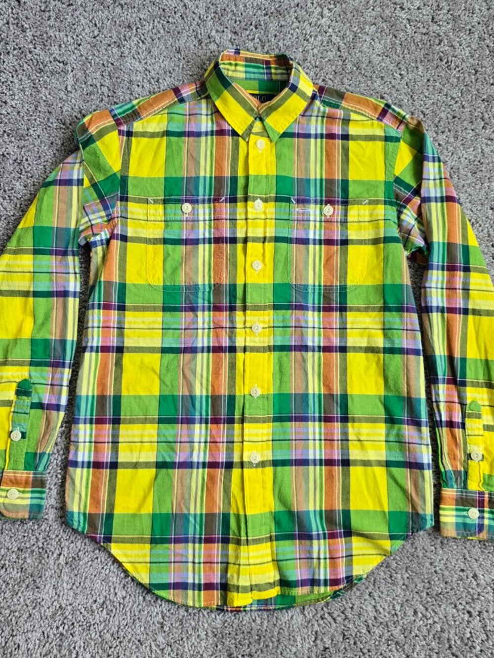 Polo Ralph Lauren Flannel Workshirt Mens Yellow Green Plaid Long Sleeve Button S